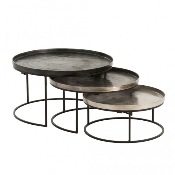 Set De 3 Table Gigogne Ronde Aluminium Noir Woodycosy Com