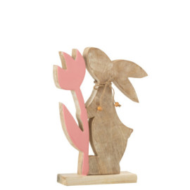 Lapin Fleur Bois Rose Large