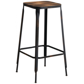 Tabouret haut en métal et bois